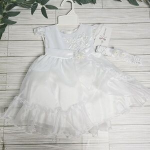 KID Collection White Dress w/ Headband Flower Girl Christening‎ Party